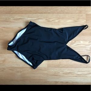 Black deep v backless one piece